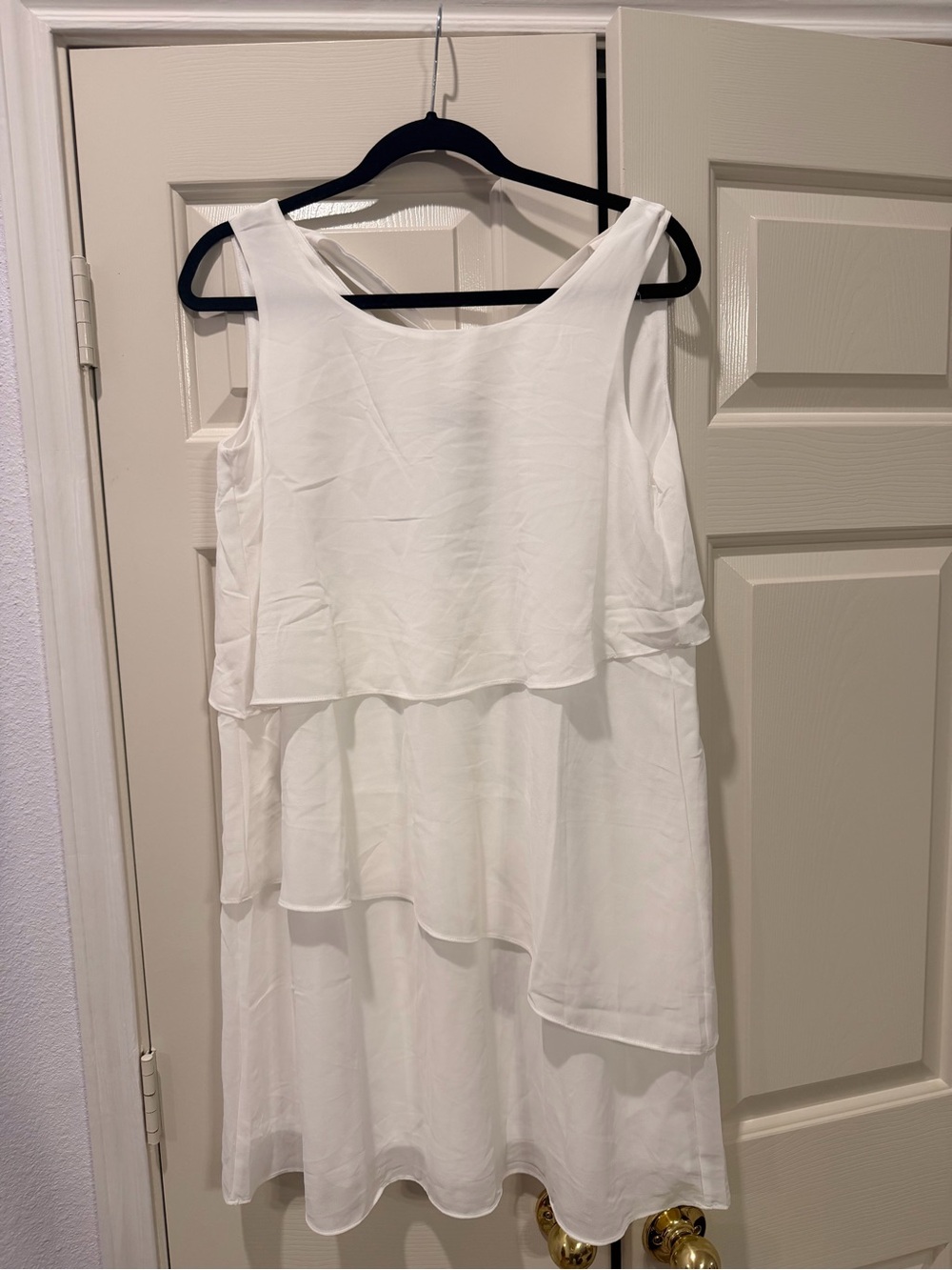 Nina Leonard White Layered Sleeveless Mini Dress